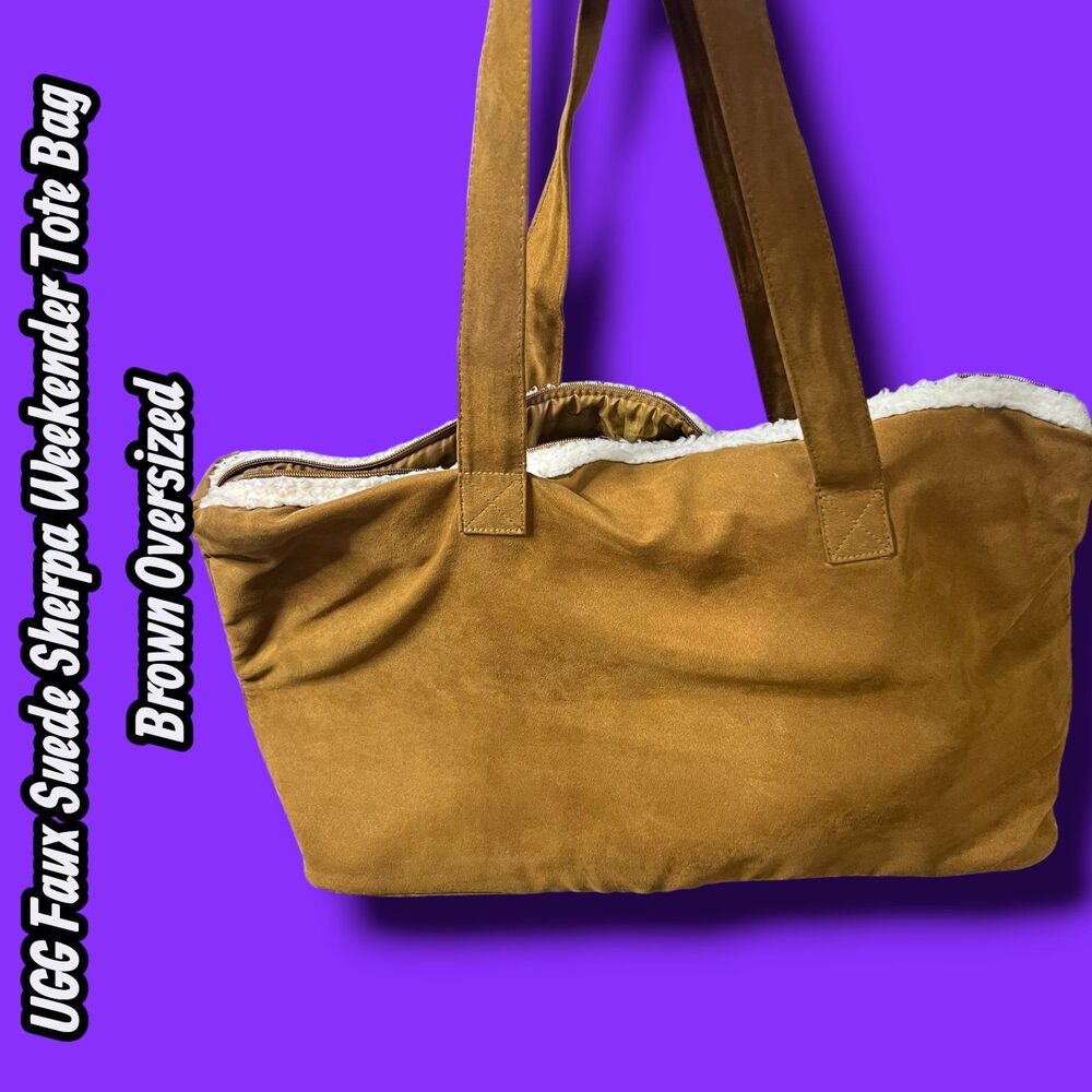 Preowned UGG Faux Suede Sherpa Weekender Tote Bag Brown Oversized - Picture 10 of 12
